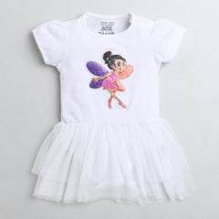 Polka Tots Half Sleeve Romper Onesie Sequence Dancing Angel Girl - White
