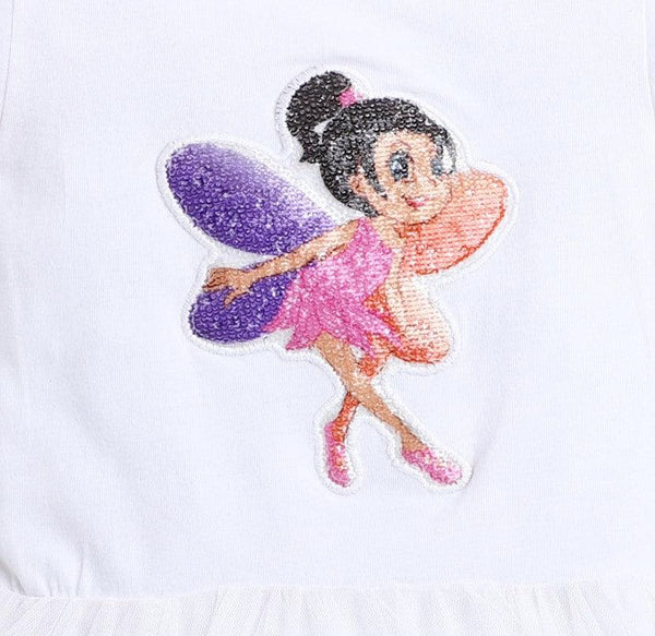 Polka Tots Half Sleeve Romper Onesie Sequence Dancing Angel Girl - White