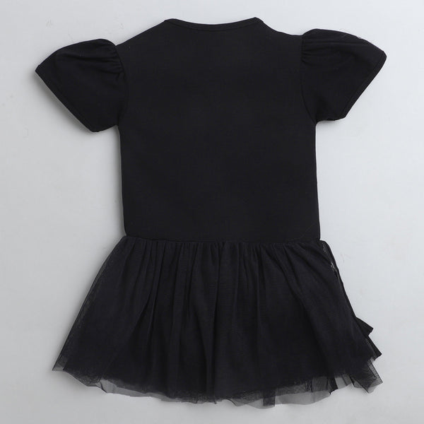 Polka Tots Half Sleeve Romper Onesie Sequence Unicorn Head - Black
