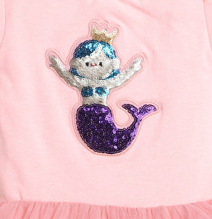 Polka Tots Half Sleeve Romper Onesie Sequence Mermaid Fish Girl - Pink