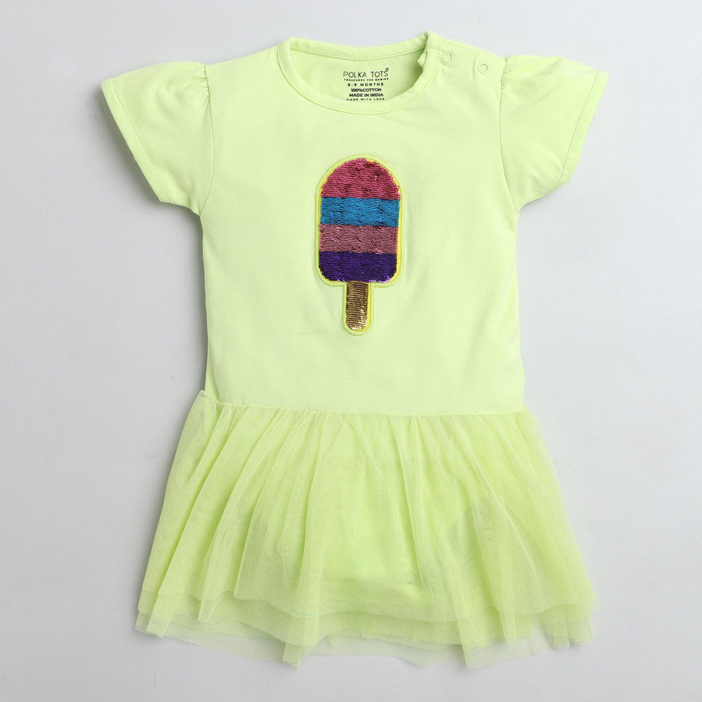 Polka Tots Half Sleeve Romper Onesie Sequence Ice Popsicle - Yellow