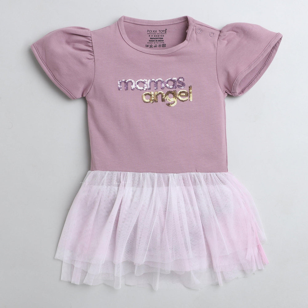 Polka Tots Half Sleeve Romper Onesie Sequence Ice Mamas Angel - Purple