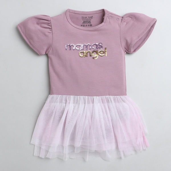 Polka Tots Half Sleeve Romper Onesie Sequence Ice Mamas Angel - Purple