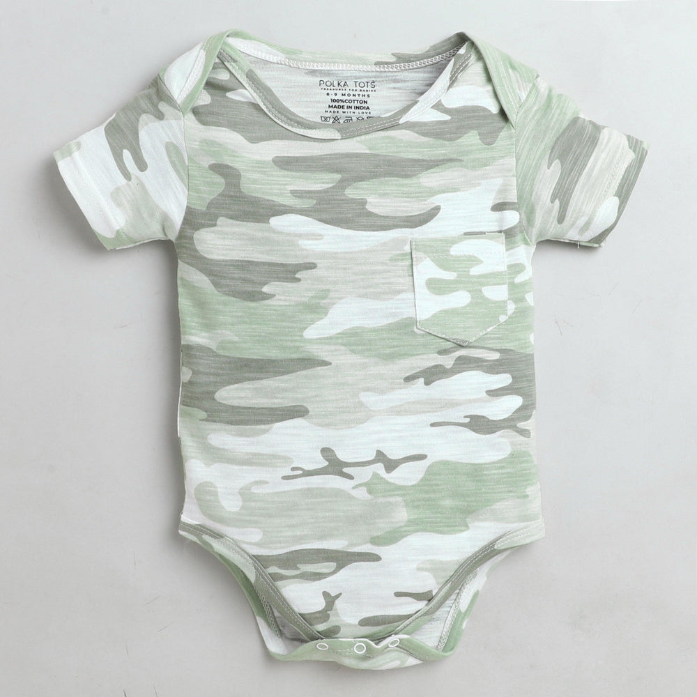 Polka Tots Half Sleeve Romper Onesie Military Camofledge - Green
