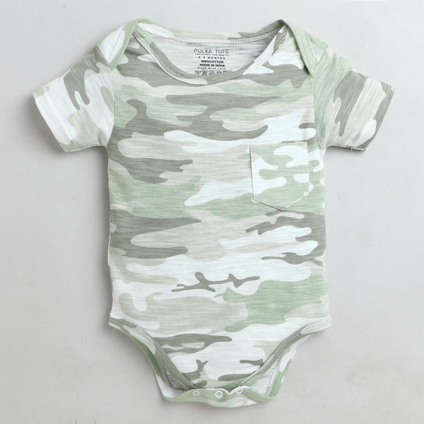 Polka Tots Half Sleeve Romper Onesie Military Camofledge - Green