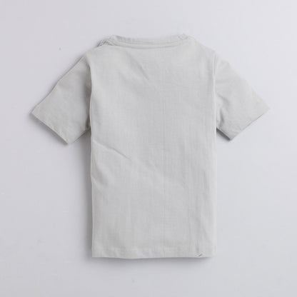 Polka Tots Half Sleeve T-shirt 100% Cotton Antibacterial Fabric Train Grey