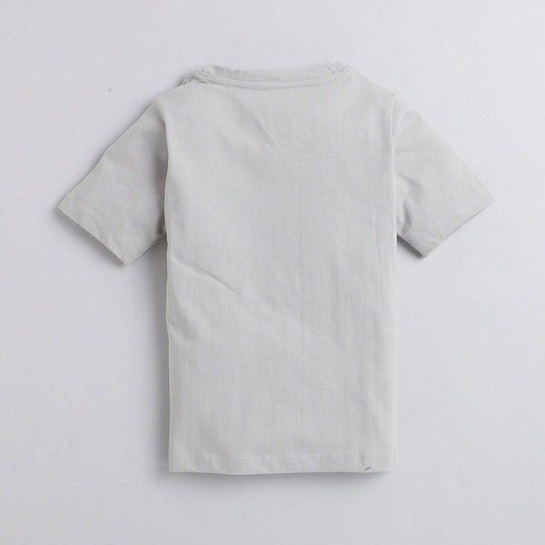 Polka Tots Half Sleeve T-shirt 100% Cotton Antibacterial Fabric Train Grey