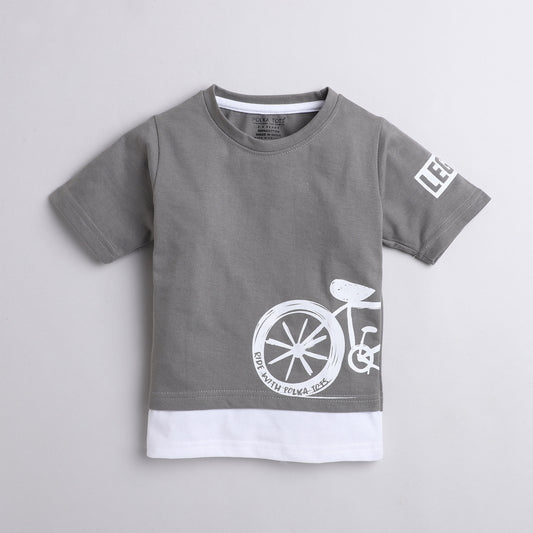 Polka Tots Half Sleeve Cycle Print Tshirt - Grey