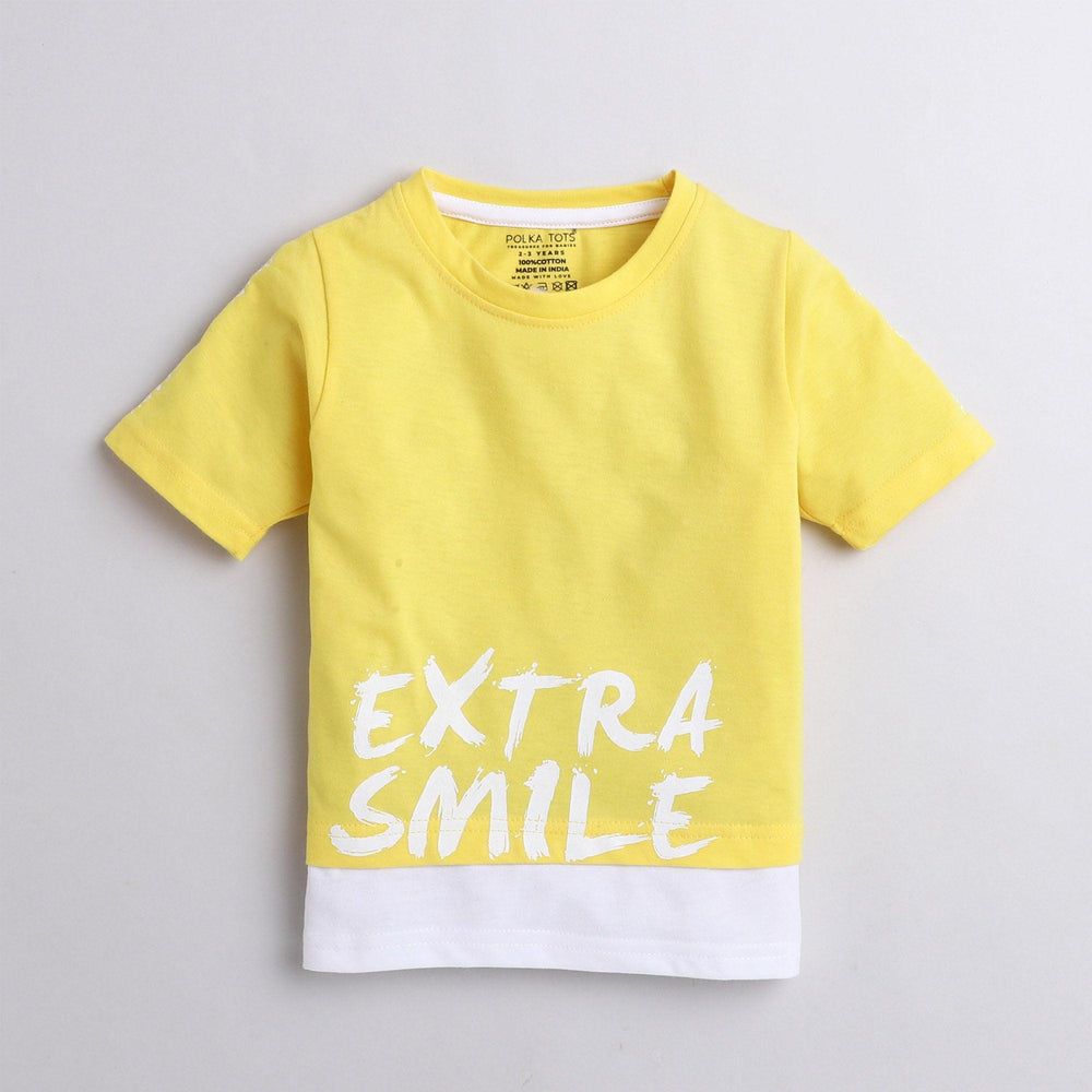 Polka Tots Half Sleeve Extra Smile Print Tshirt - Yellow