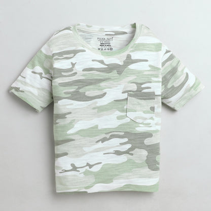 Polka Tots Half Sleeve T-Shirt Military Camofladge - Green