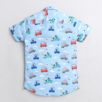 Polka Tots animal print car tshirt shirt - sky blue