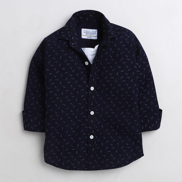 Polka Tots navy blue fish shirt jawsome print tshirt shirt - navy blue
