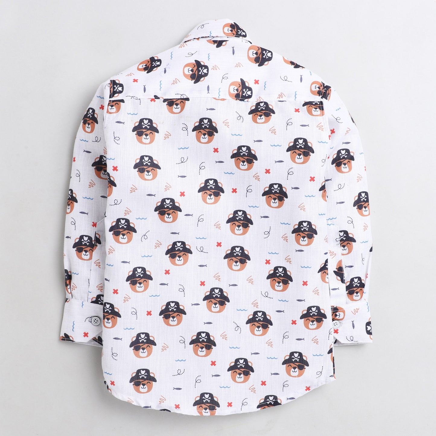 Polka Tots Full Sleeve Pirate Print Shirt With Attached Tshirt - White