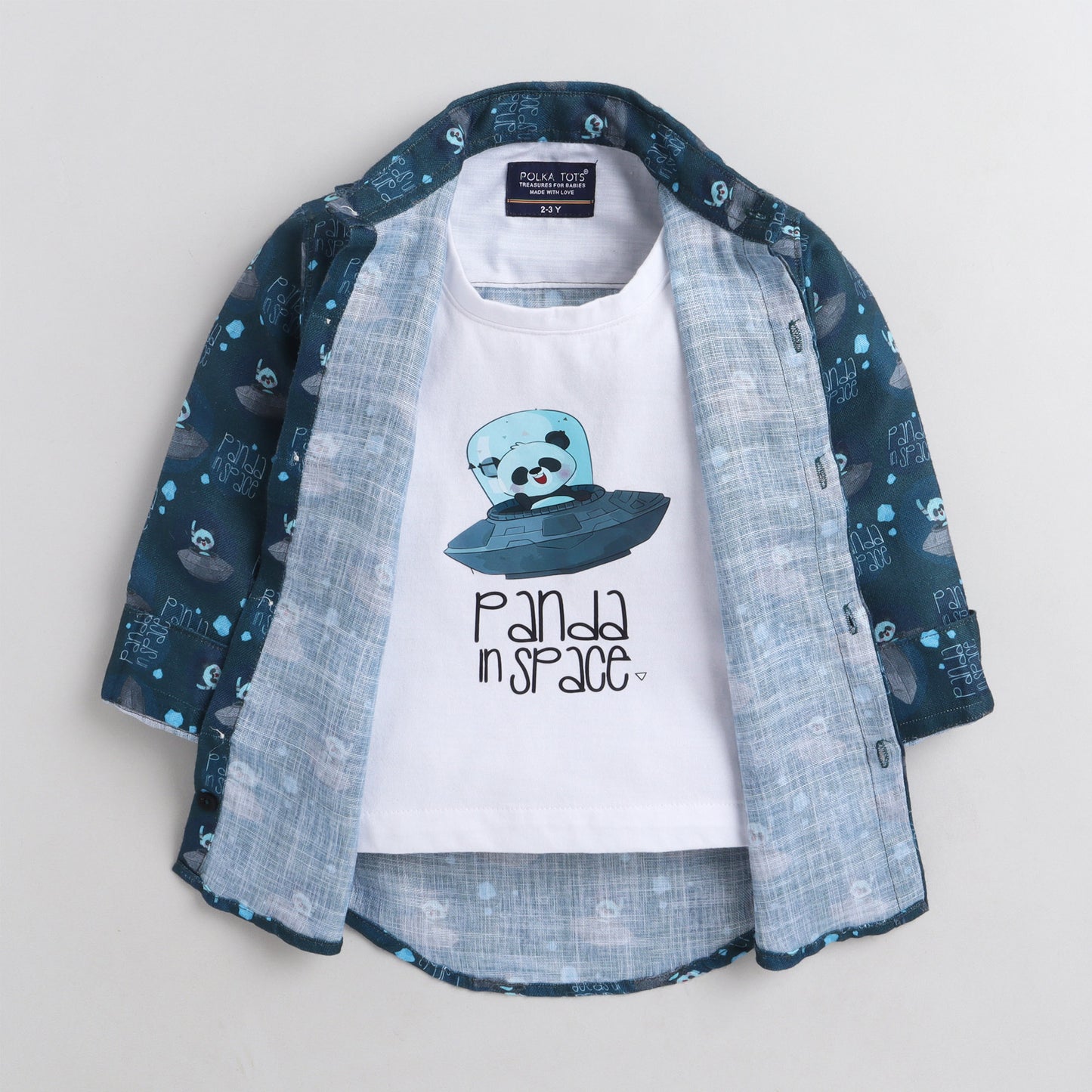 Polka Tots Panda in space Tshirt shirt - Navy Blue