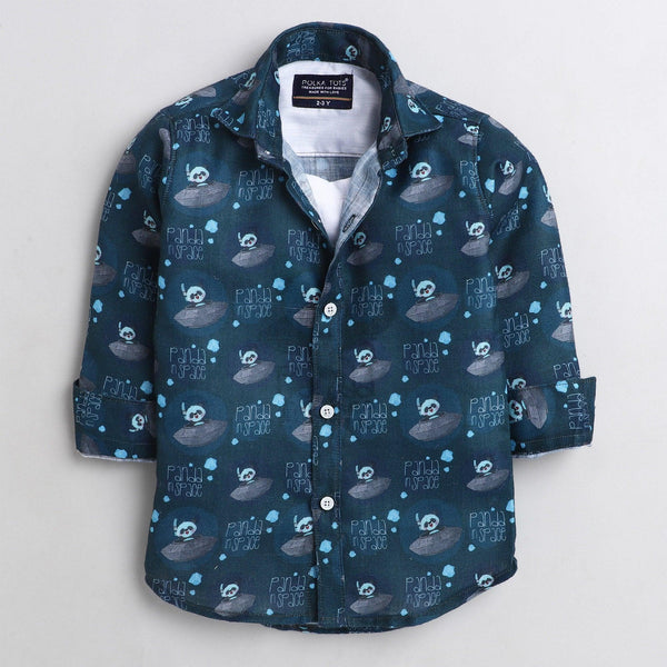 Polka Tots Panda in space Tshirt shirt - Navy Blue