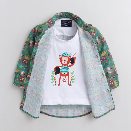 Polka Tots dancing monkey Tshirt shirt - Green