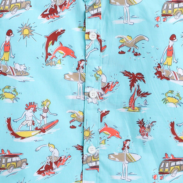 Polka Tots sea print full sleeve shirt with attached tshirt - sky blue