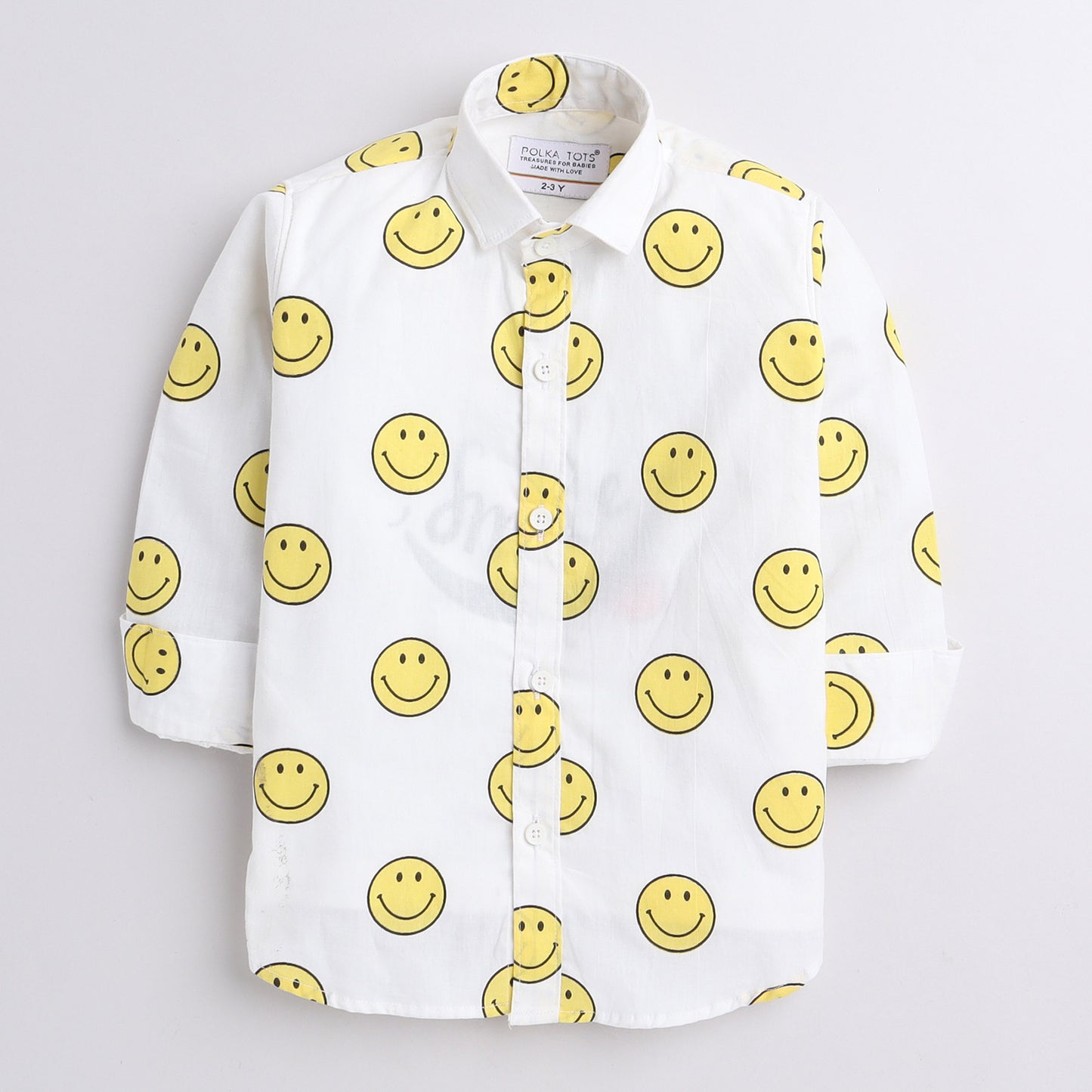 Polka Tots smile print  full sleeve shirt with attached tshirt - White