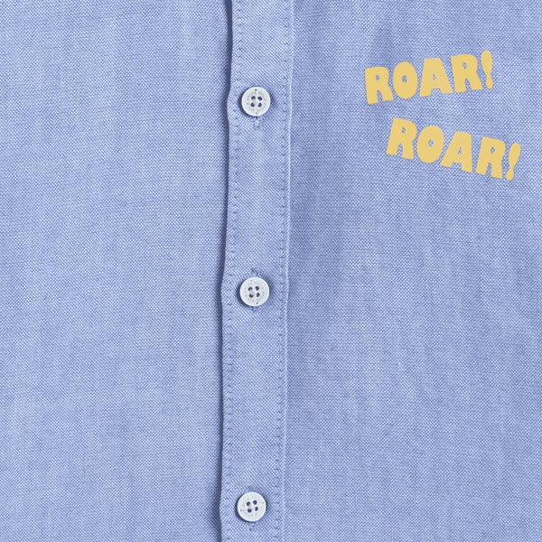 Polka Tots Full Sleeve Kids Shirt With Roar Print And Lion Print Attached Tshirt - Blue