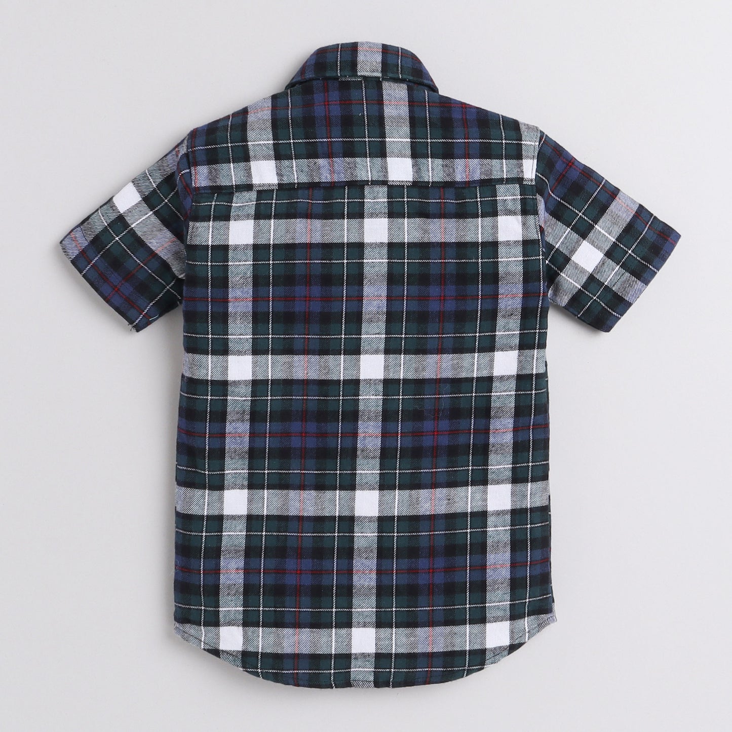 Polka Tots Half Sleeve Checks Shirt Attached T shirt Little Mister Print - Blue