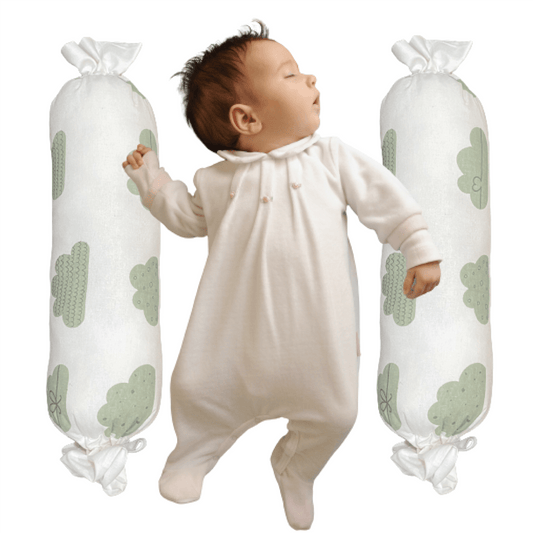 Polka Tots Cotton Baby Bolster Pillow Cloud Design Green (Pack of 2)