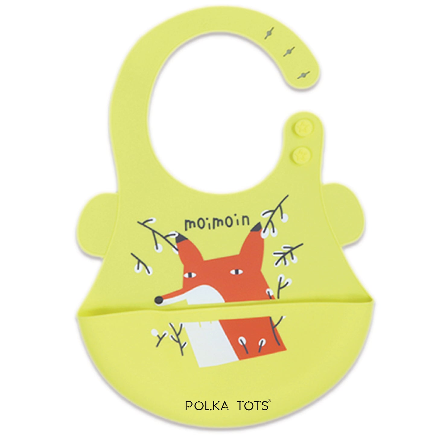Polka Tots Waterproof Silicone Bibs with Pocket and Adjustable Snaps (Red Fox)