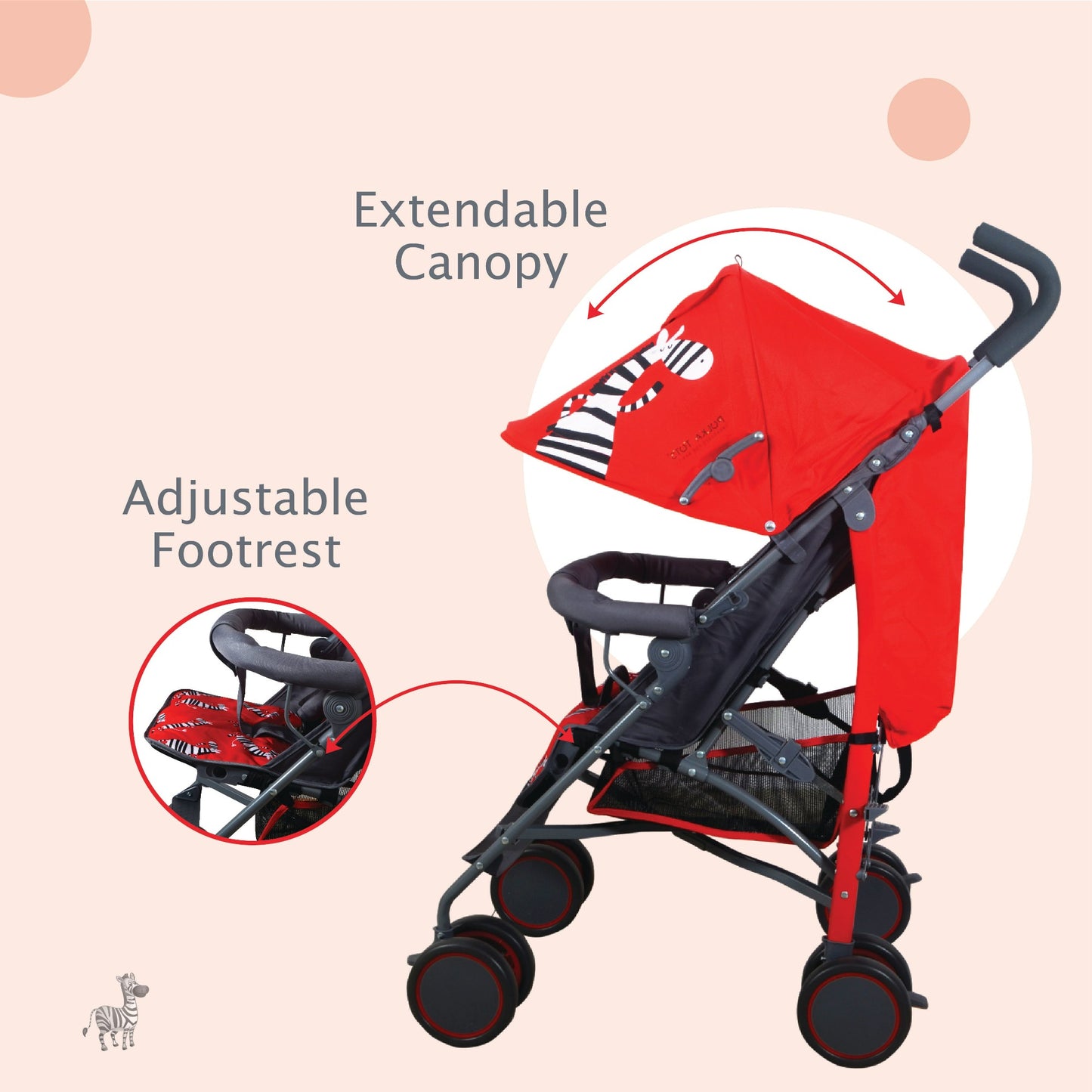 Adjustable Footrest Red Stroller