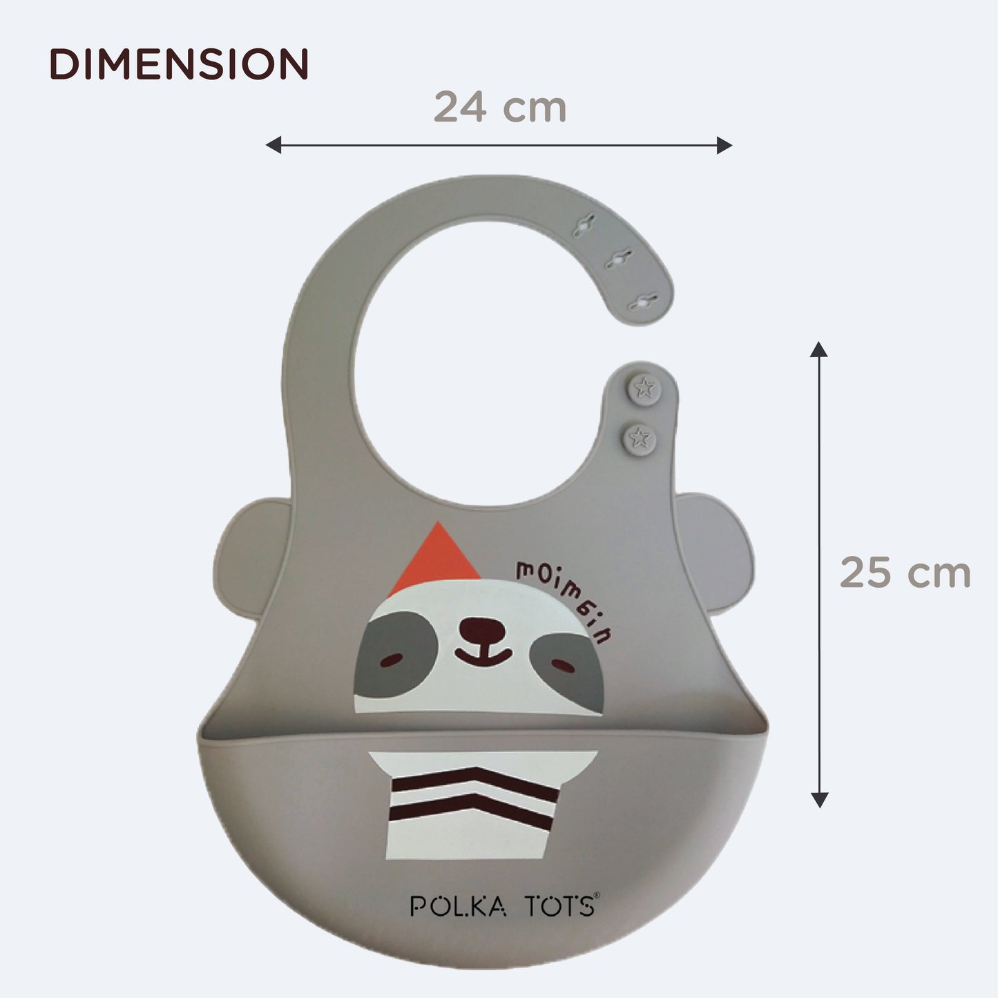 Polka Tots Waterproof Silicone Bibs with Pocket and Adjustable Snaps (Grey Sloth)
