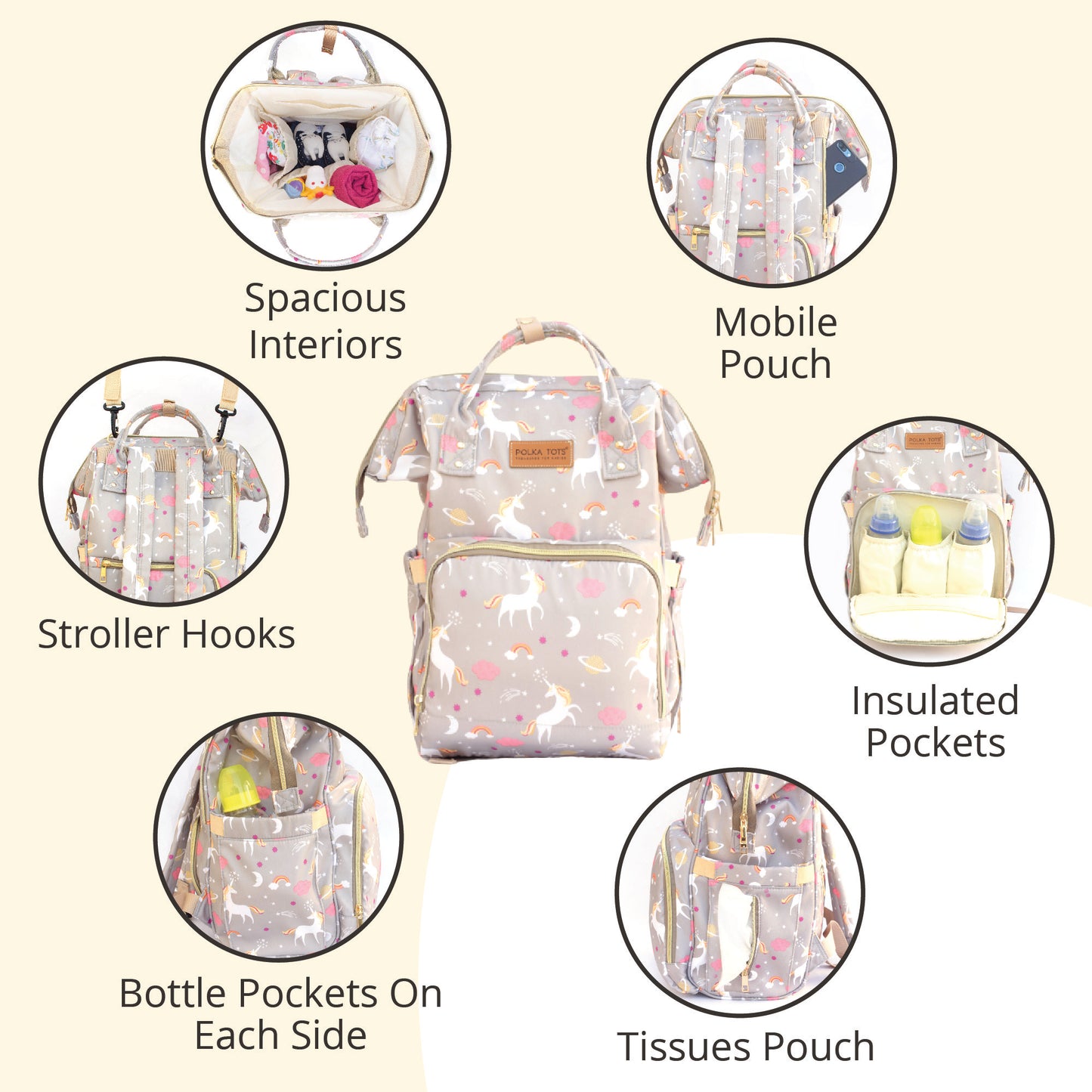 Premium Multi-functional Diaper Backpack Bag - 17 Pockets (Unicorn)