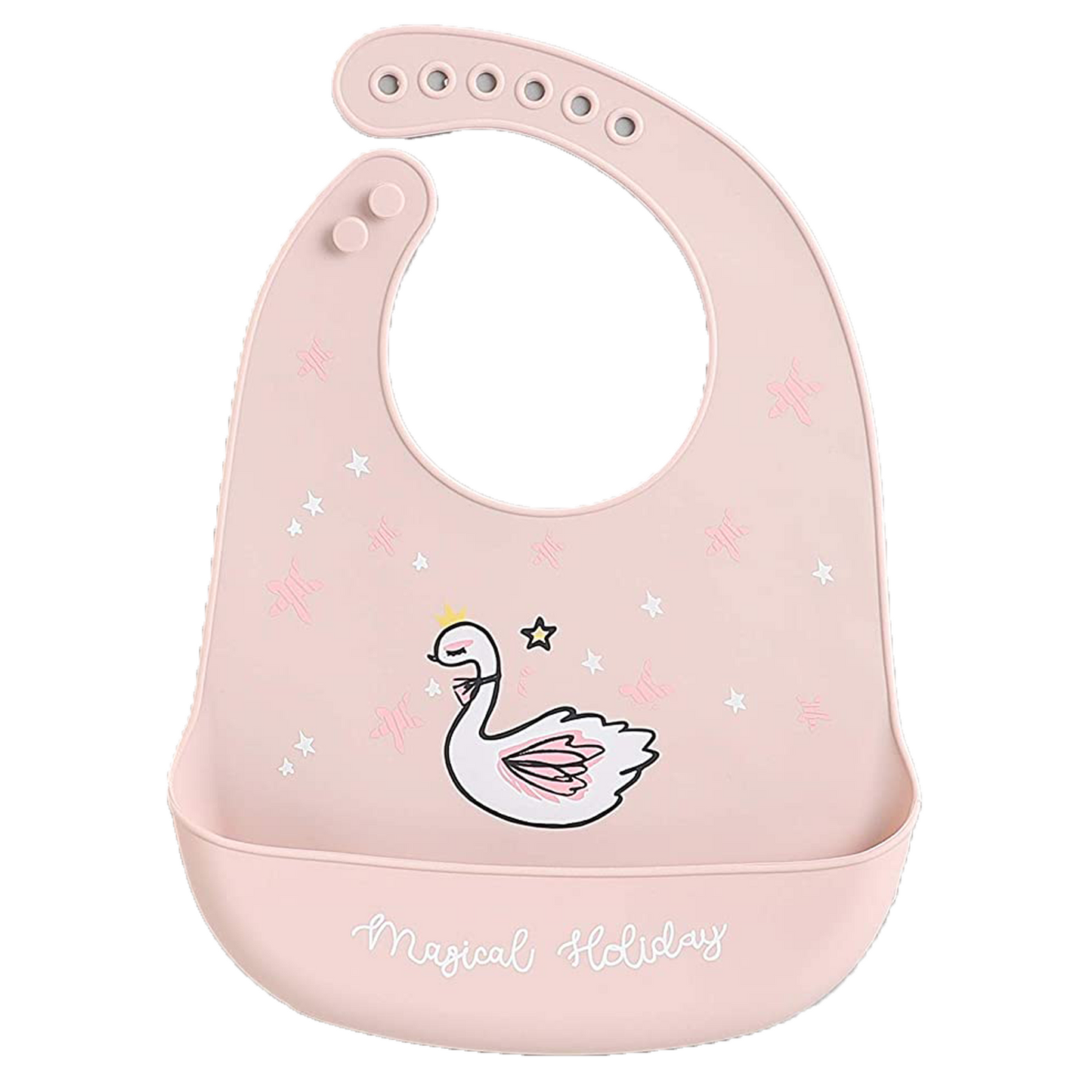 Polka Tots Waterproof Silicone Bibs with Pocket and Adjustable Snaps (Swans Design)