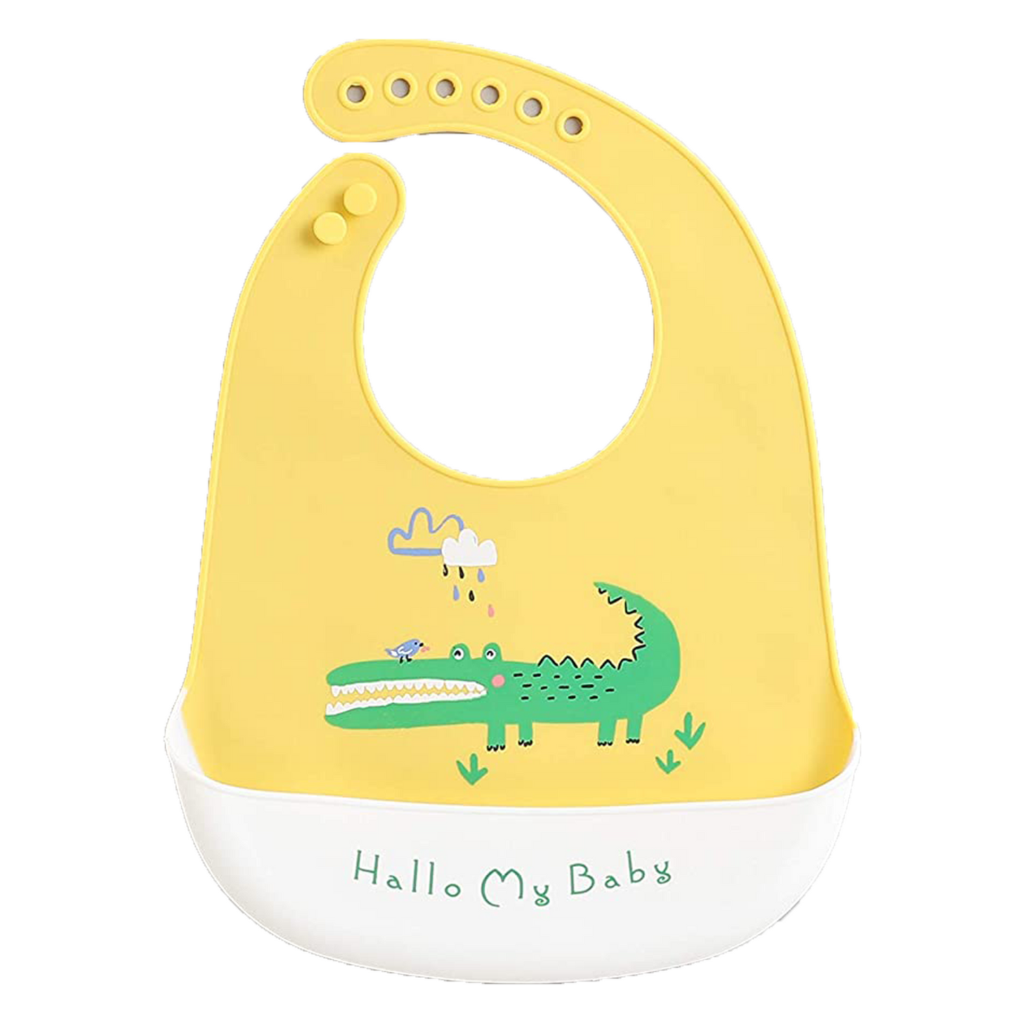 Polka Tots Waterproof Silicone Bibs with  Pocket and Adjustable Snaps (Alligator Design)
