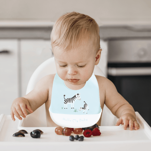 Polka Tots Waterproof Silicone Bibs with Pocket and Adjustable Snaps (Zebra Design)