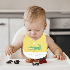 Polka Tots Waterproof Silicone Bibs with  Pocket and Adjustable Snaps (Alligator Design)