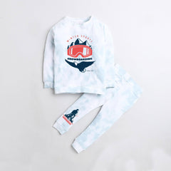 Polka Tots Snowboarding Full sleeve tshirt with lounge pant set - Light blue