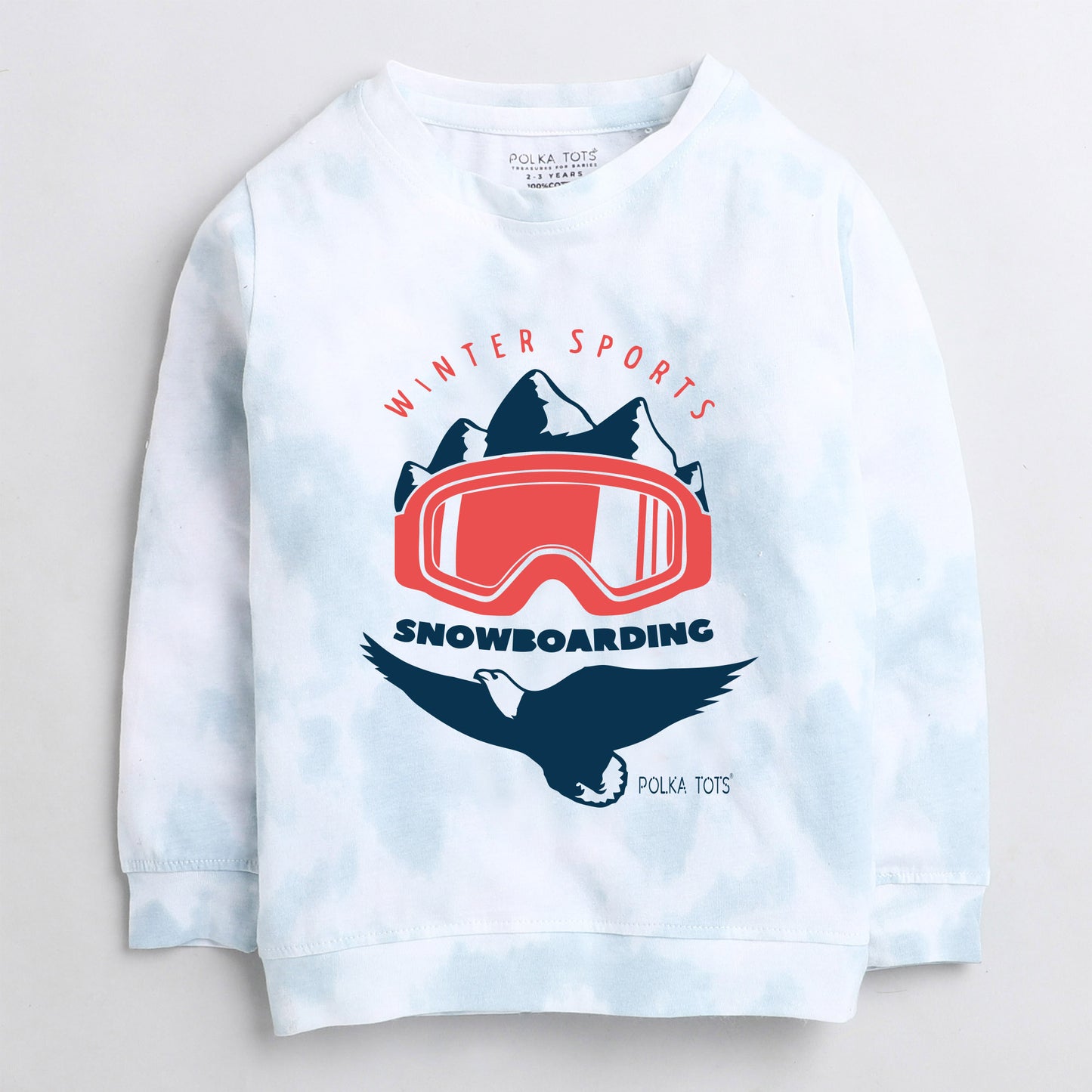 Polka Tots Snowboarding Full sleeve tshirt with lounge pant set - Light blue