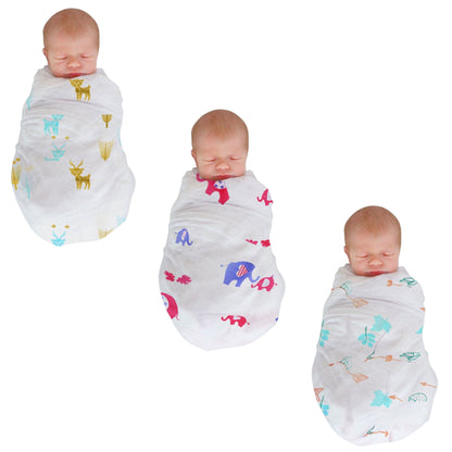 Polka Tots Organic Cotton Swaddle Wrap Bird Design Large Size 120 x 120 CM (Pack of 3)