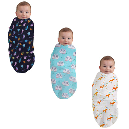 Polka Tots Organic Cotton Swaddle Wrap Large Size 120 x 120 CM (Pack of 3)