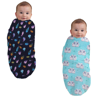 Polka Tots Organic Cotton Swaddle Wrap Bird & Sheep Design Large Size 120 x 120 CM (Pack of 2)