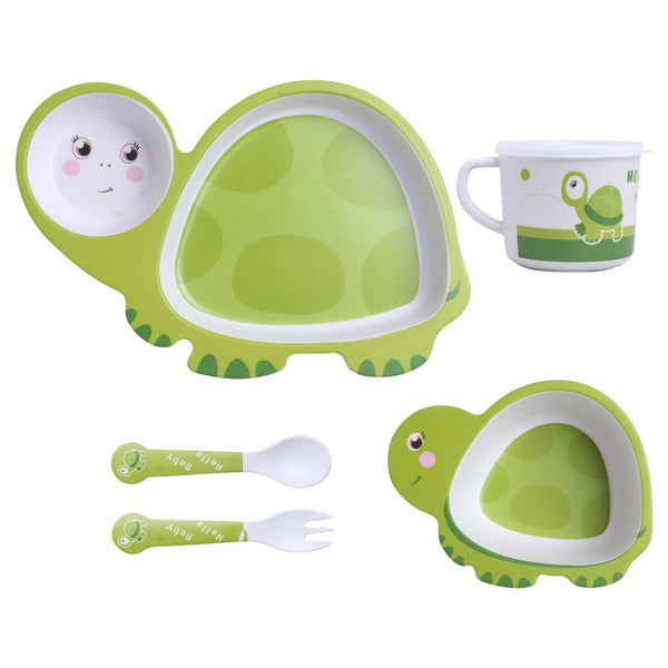 Eco-Friendly 5 Pieces Bamboo Fiber Kids Dinner Set (Turtle)