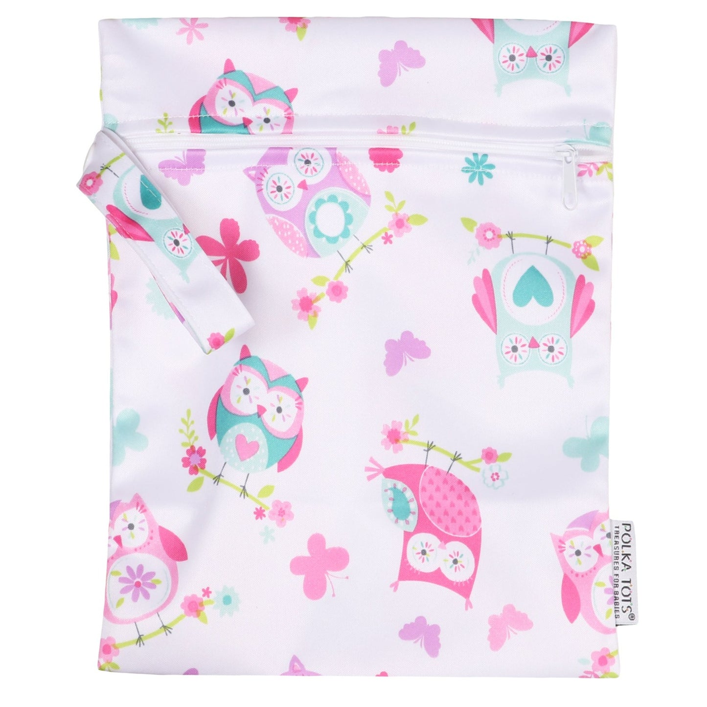 wet bag pouch with zipper pink color owl print 