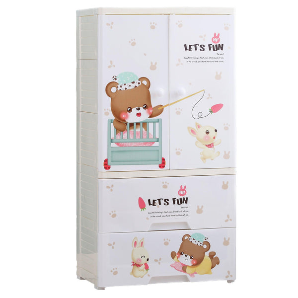 Polka Tots Three Level Storage Almirah Plastic Fiber Kids Storage Closet Wardrobe