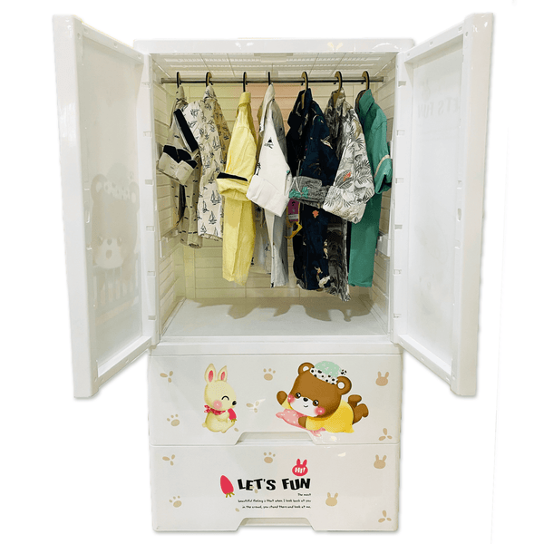 Polka Tots Three Level Storage Almirah Plastic Fiber Kids Storage Closet Wardrobe