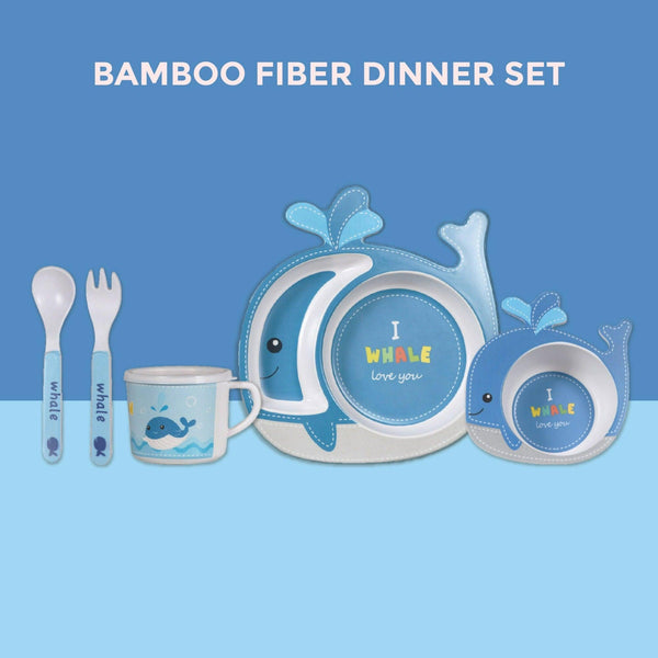 Eco-Friendly Bamboo Fiber Kids Crockery Set having 5 Pieces (Cute Whale)