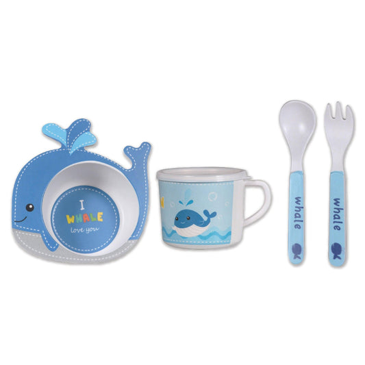 Bamboo Fiber Kids Crockery Set Having 4 Pieces Dinner Set - Eco Friendly Bamboo (Cute Whale)