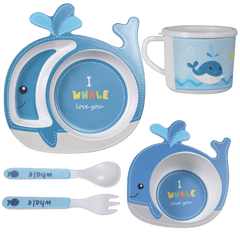 Eco-Friendly Bamboo Fiber Kids Crockery Set having 5 Pieces (Cute Whale)