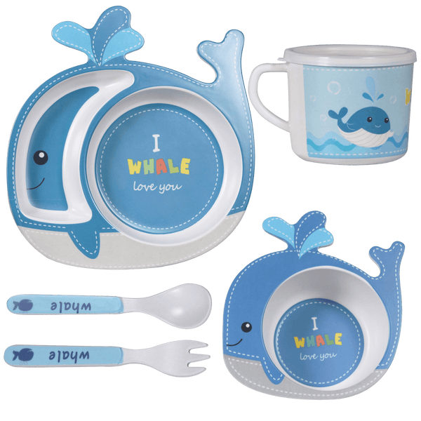 Eco-Friendly Bamboo Fiber Kids Crockery Set having 5 Pieces (Cute Whale)