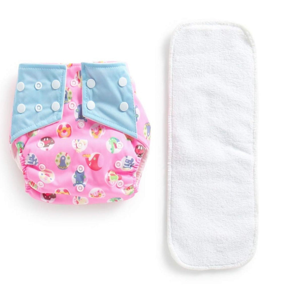 Pink Cloth Diaper with One White Insert Polka Tots 