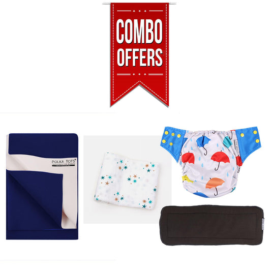 Combo of Reusable Cloth Diaper, Baby Dry Sheet and Muslin Swaddle