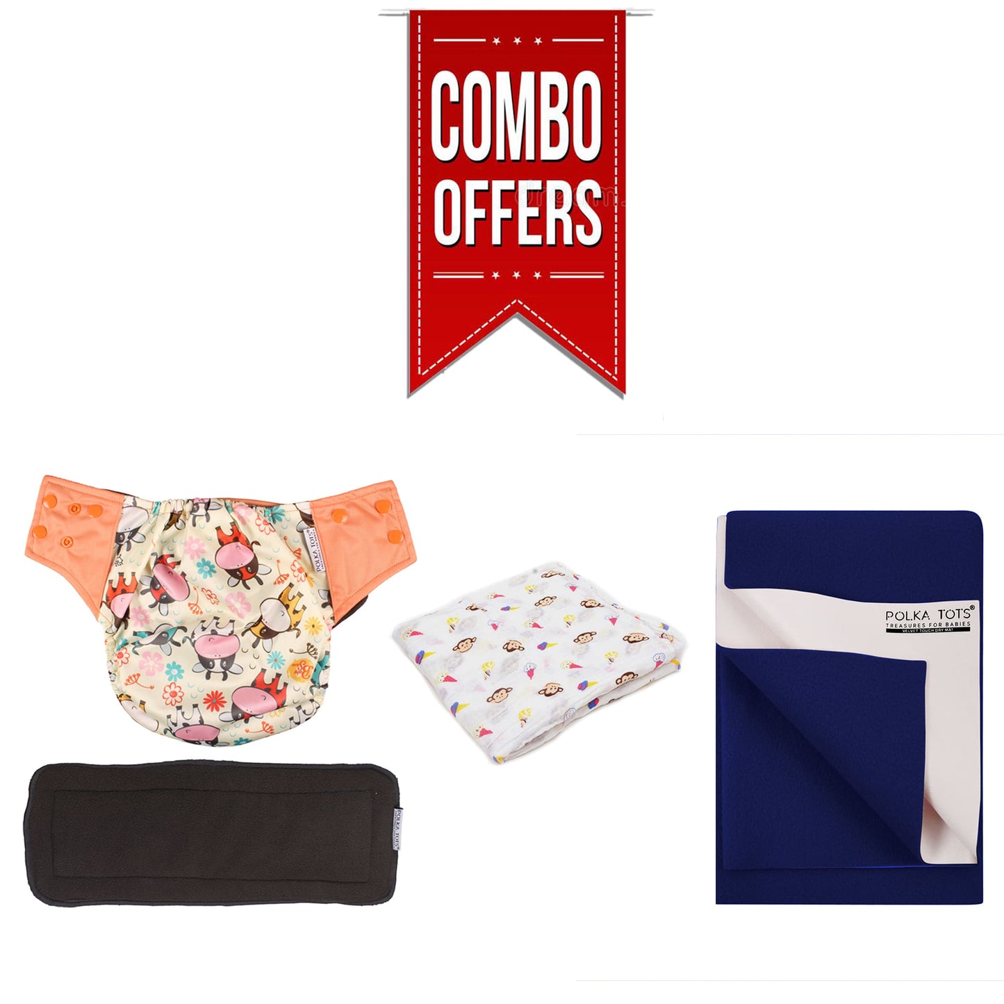 Combo of Reusable Cloth Diaper, Baby Dry Sheet and Muslin Swaddle
