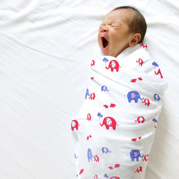 Polka Tots Organic Cotton Swaddle Wrap Reindeer & Elephant Design Large Size 120 x 120 CM (Pack of 2)
